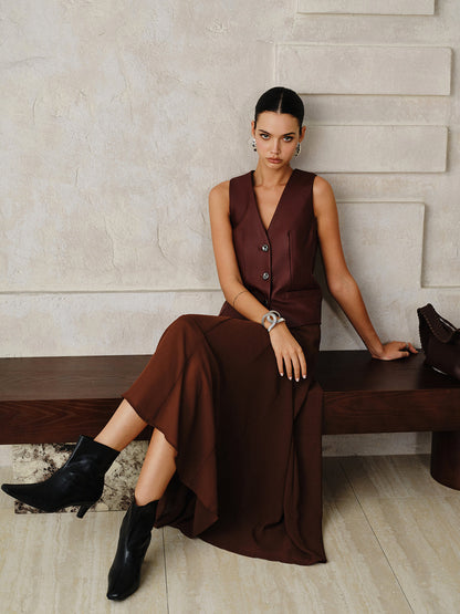 Suni Deri Metal Düğmeli Yelek