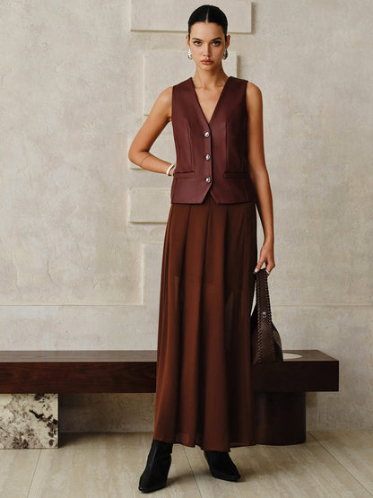 Suni Deri Metal Düğmeli Yelek