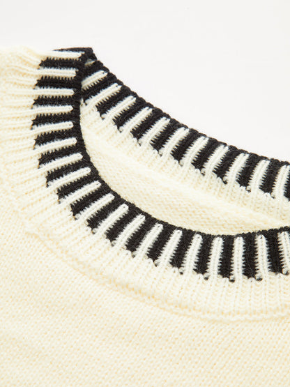 Kontrast Çizgili Kısa Kollu Örgü Üst