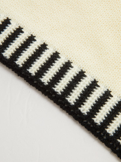 Kontrast Çizgili Kısa Kollu Örgü Üst