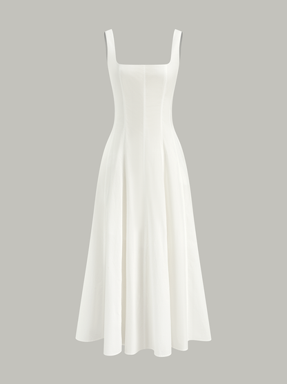 Bağcıklı Sırtlı Pamuklu Maksi Elbise