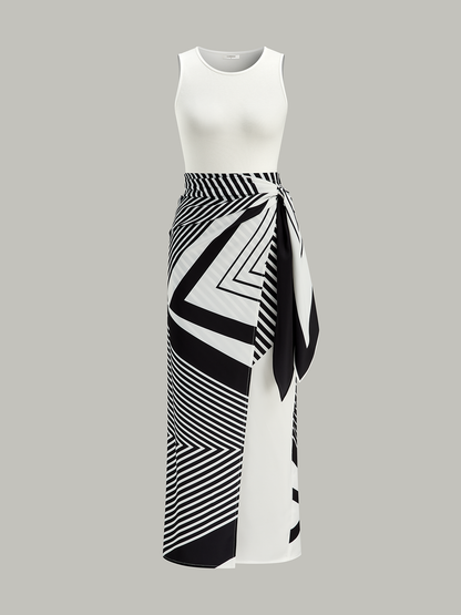 Kolsuz Üst ve Baskılı Etek Takımı