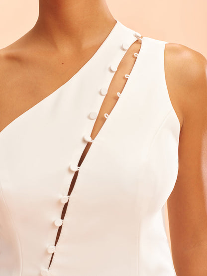 Tek Omuzlu Asimetrik Düğmeli Yelek