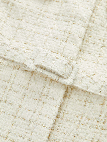 Metal Düğmeli Tweed Kemerli Blazer