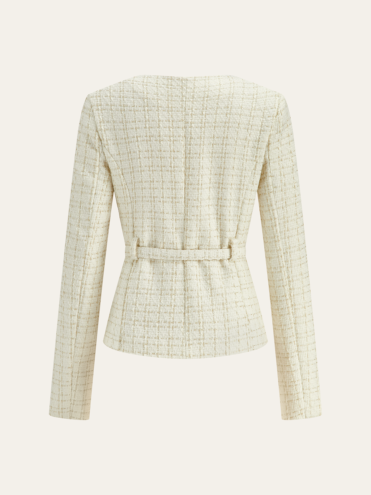 Metal Düğmeli Tweed Kemerli Blazer