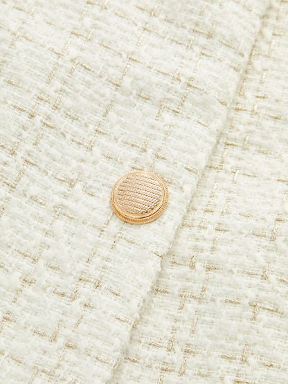 Metal Düğmeli Tweed Kemerli Blazer
