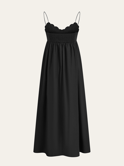 İşlemeli Büzgülü İnce Askılı Uzun Elbise