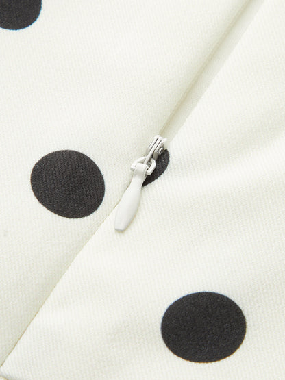 Puantiyeli Kare Yaka Uzun Elbise