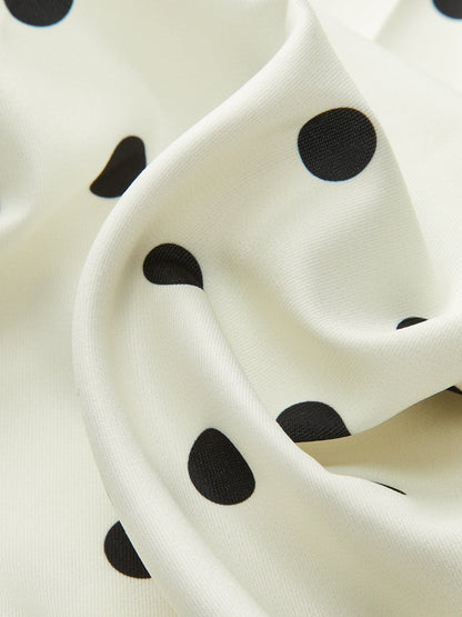 Puantiyeli Kare Yaka Uzun Elbise