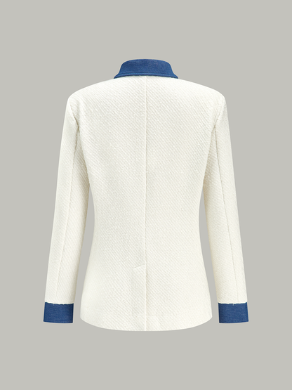 Metal Düğmeli Kontrast Kesimli Tweed Ceket