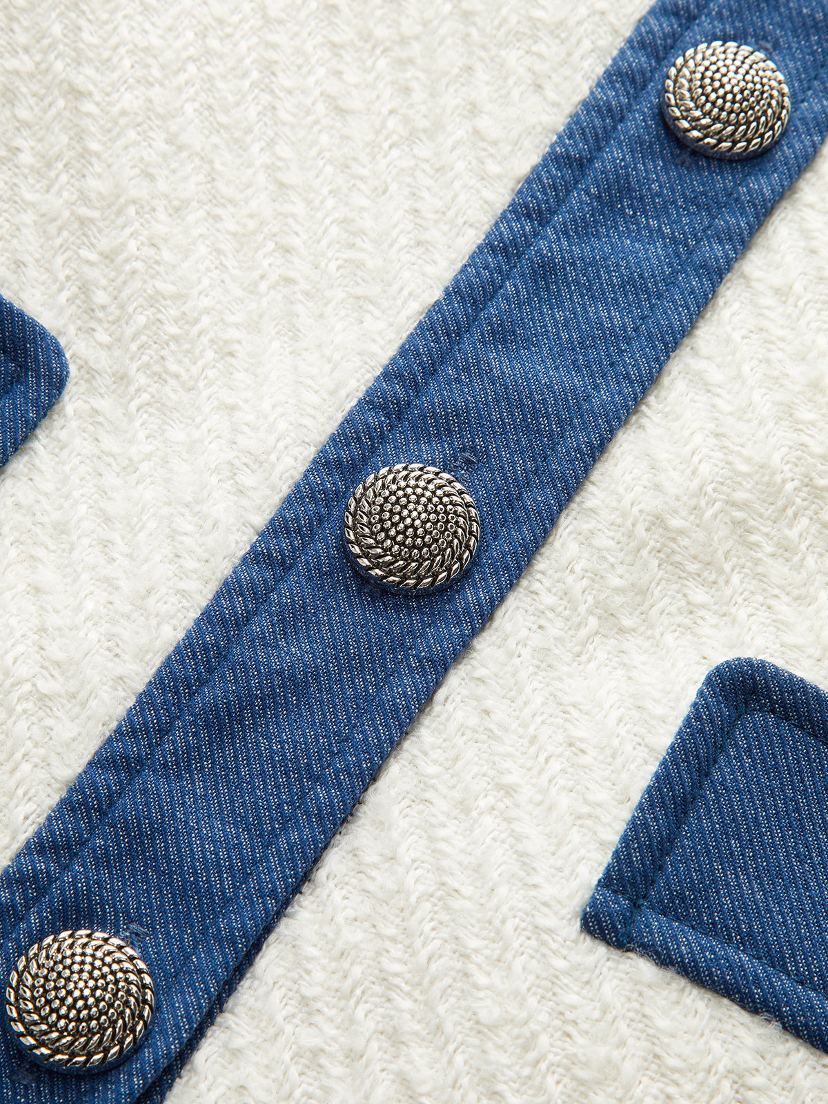 Metal Düğmeli Kontrast Kesimli Tweed Ceket