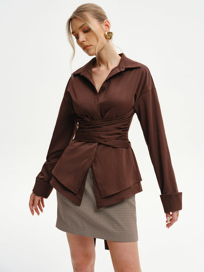 Uzun Kollu, Beli Bağlamalı, Arkası Fiyonklu Gömlek