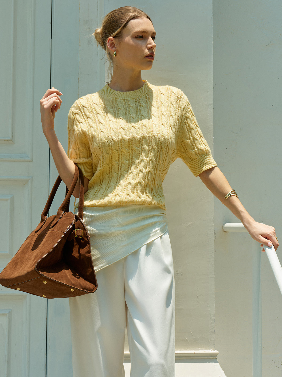 Kablo Örgü Kısa Kollu Kazak