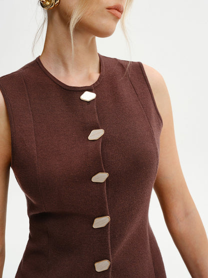 Yün Karışımlı Kolsuz Düğmeli Örgü Hırka