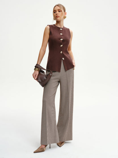 Yün Karışımlı Kolsuz Düğmeli Örgü Hırka