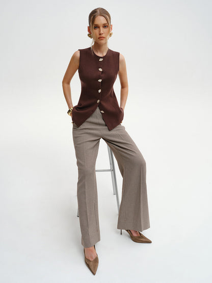 Yün Karışımlı Kolsuz Düğmeli Örgü Hırka