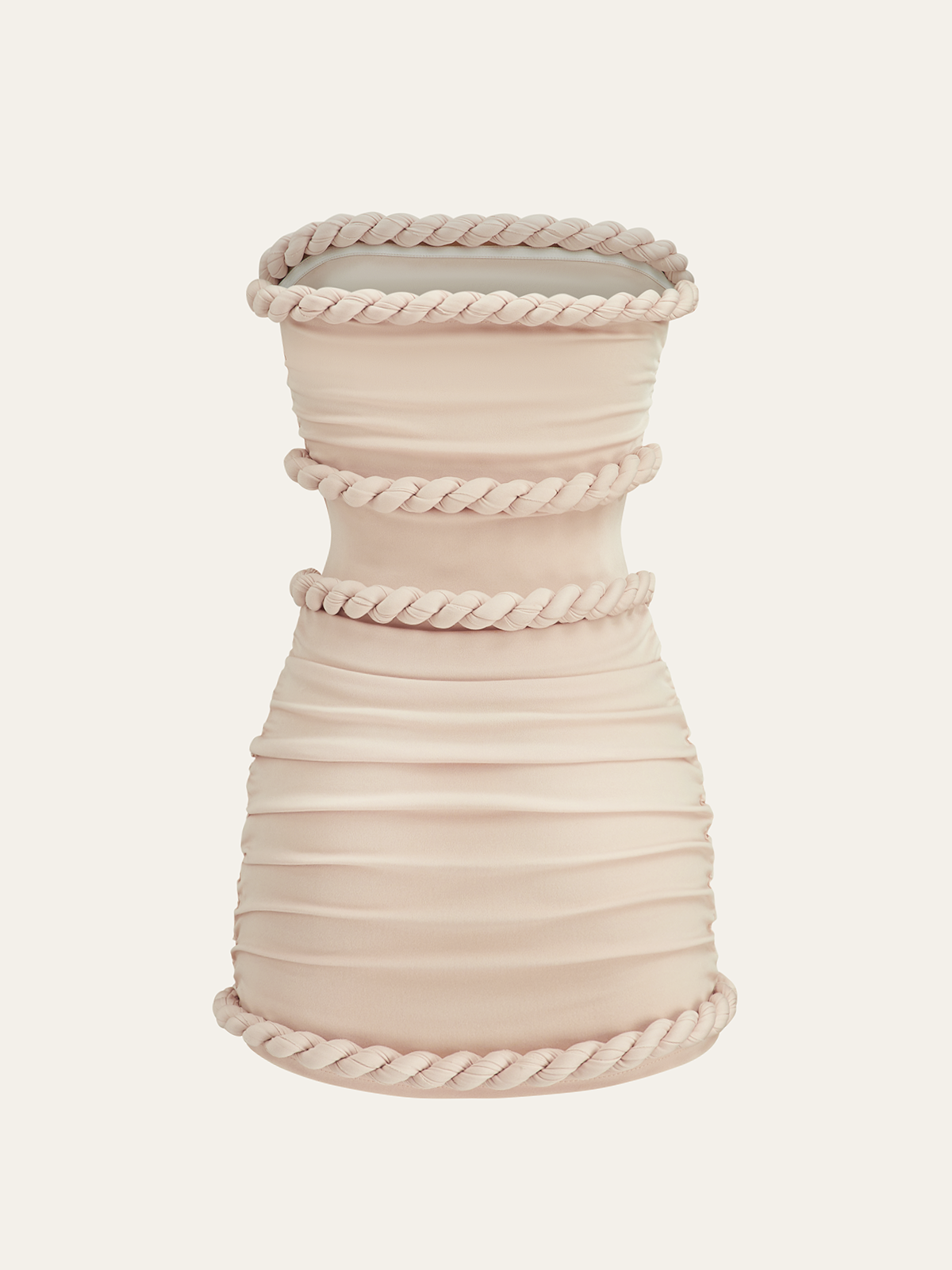 Örgülü Halat Kenarlı Büzgülü Askısız Elbise