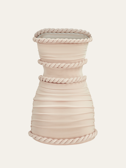 Örgülü Halat Kenarlı Büzgülü Askısız Elbise