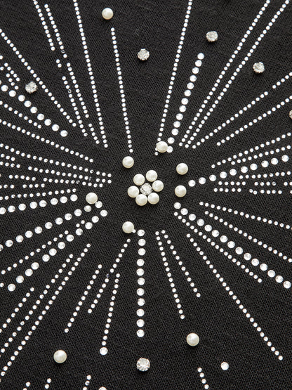 Yapay Elmas ve İnci Havai Fişek Desenli Örgü Üst