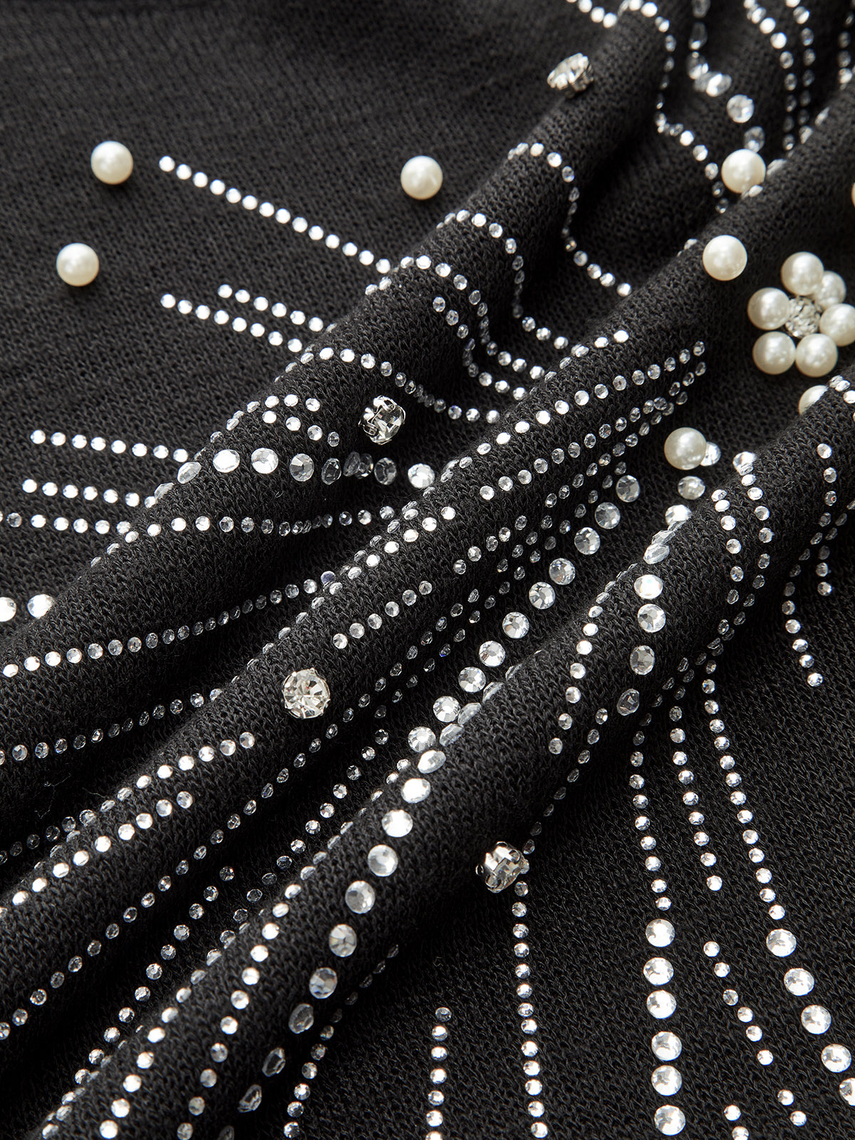 Yapay Elmas ve İnci Havai Fişek Desenli Örgü Üst