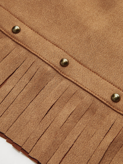 Süet Saçaklı Mini Etek