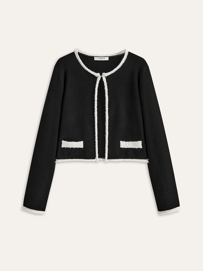 Kontrast Kenarlı Yün Karışımlı Hırka