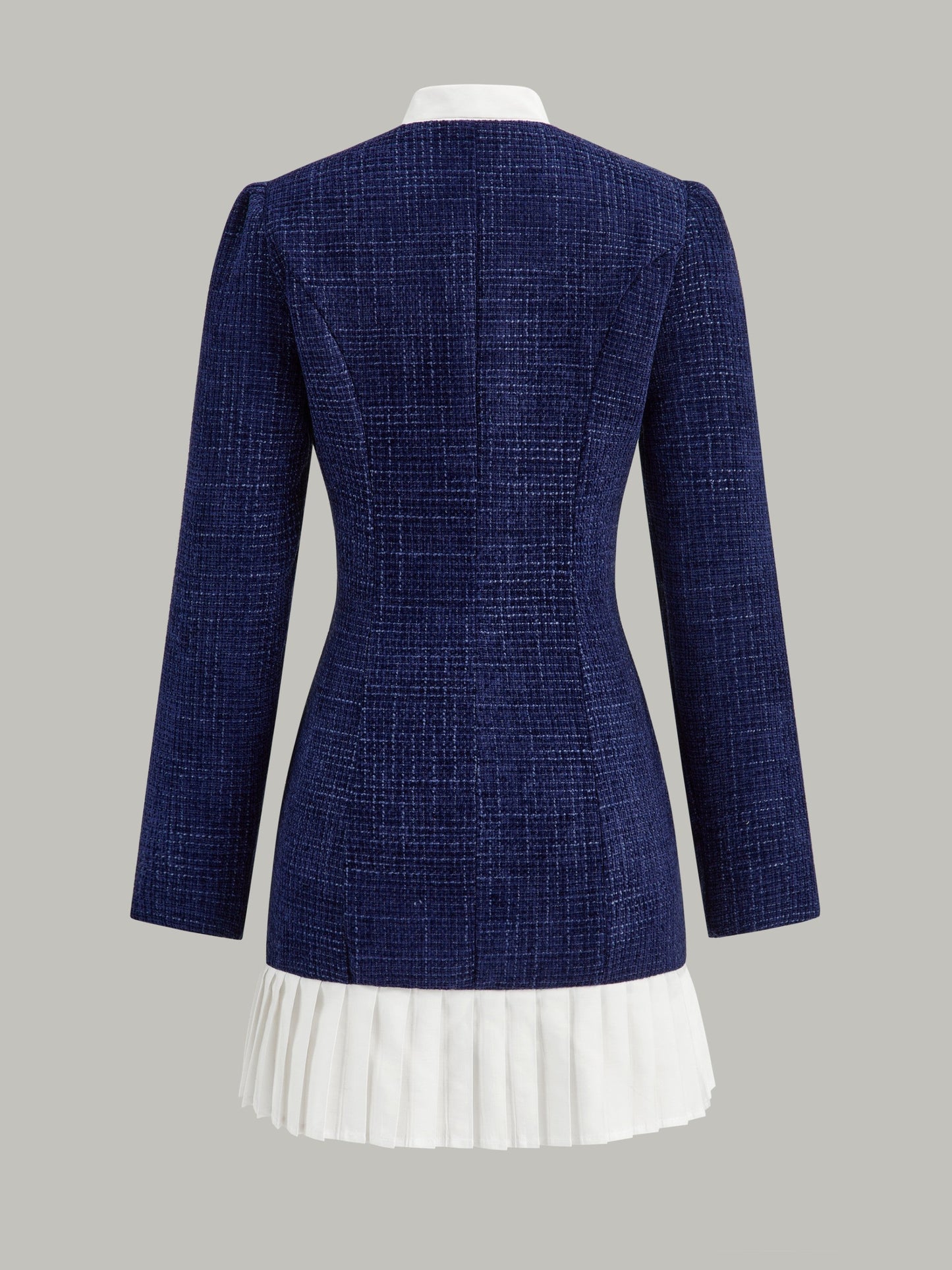 Pileli Etek Ucu Fiyonk Yaka Tweed Mini Elbise