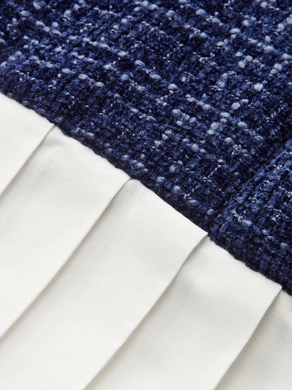 Pileli Etek Ucu Fiyonk Yaka Tweed Mini Elbise