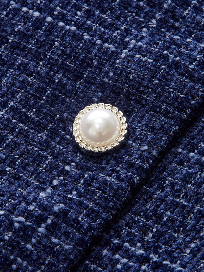 Pileli Etek Ucu Fiyonk Yaka Tweed Mini Elbise