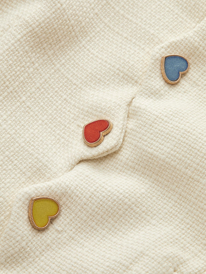 Renkli Kalp Düğmeli Kırpılmış Blazer