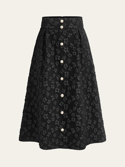 Çiçek Desenli Yüksek Bel Etek