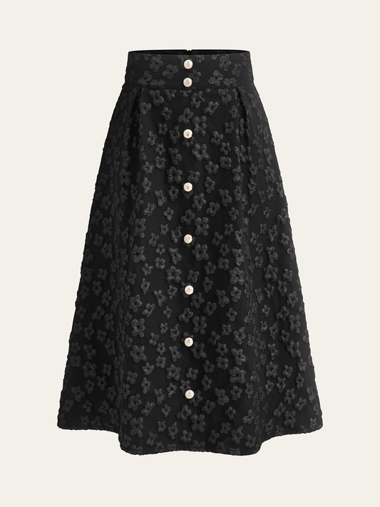 Çiçek Desenli Yüksek Bel Etek