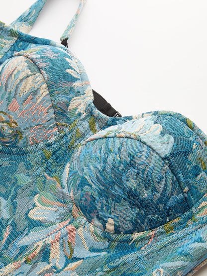 Çiçekli Jakarlı Korse Üst