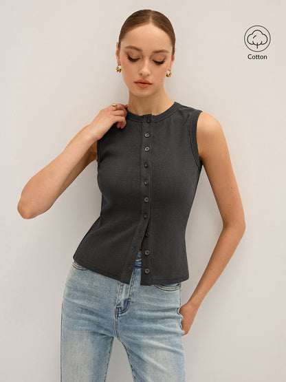 Pamuk Karışımlı Ribana Düğmeli Atlet