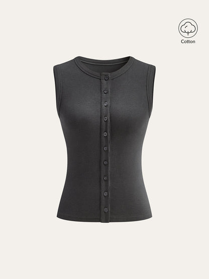 Pamuk Karışımlı Ribana Düğmeli Atlet