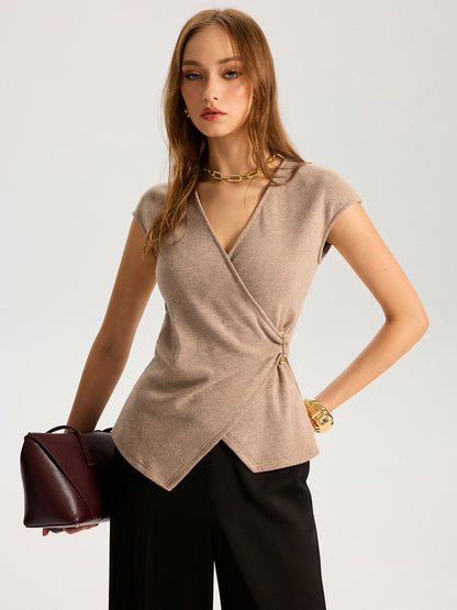 Metal Detaylı Kısa Kollu Örgü Üst