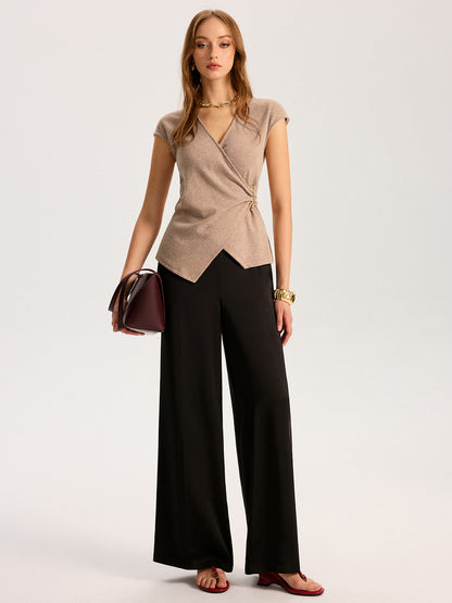 Metal Detaylı Kısa Kollu Örgü Üst