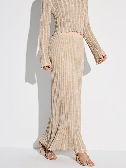 Simli Dokulu Üst ve Uzun Etek Takımı