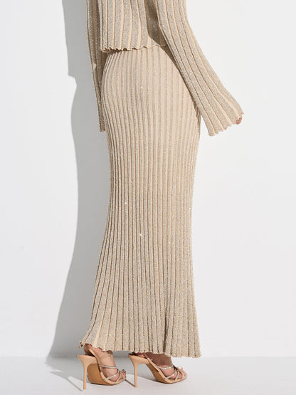 Simli Dokulu Üst ve Uzun Etek Takımı