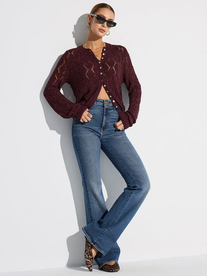 Yarı Şeffaf Ajurlu Örgü Hırka