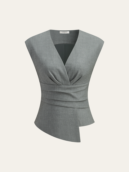 Büzgülü Bel V Yaka Asimetrik Üst