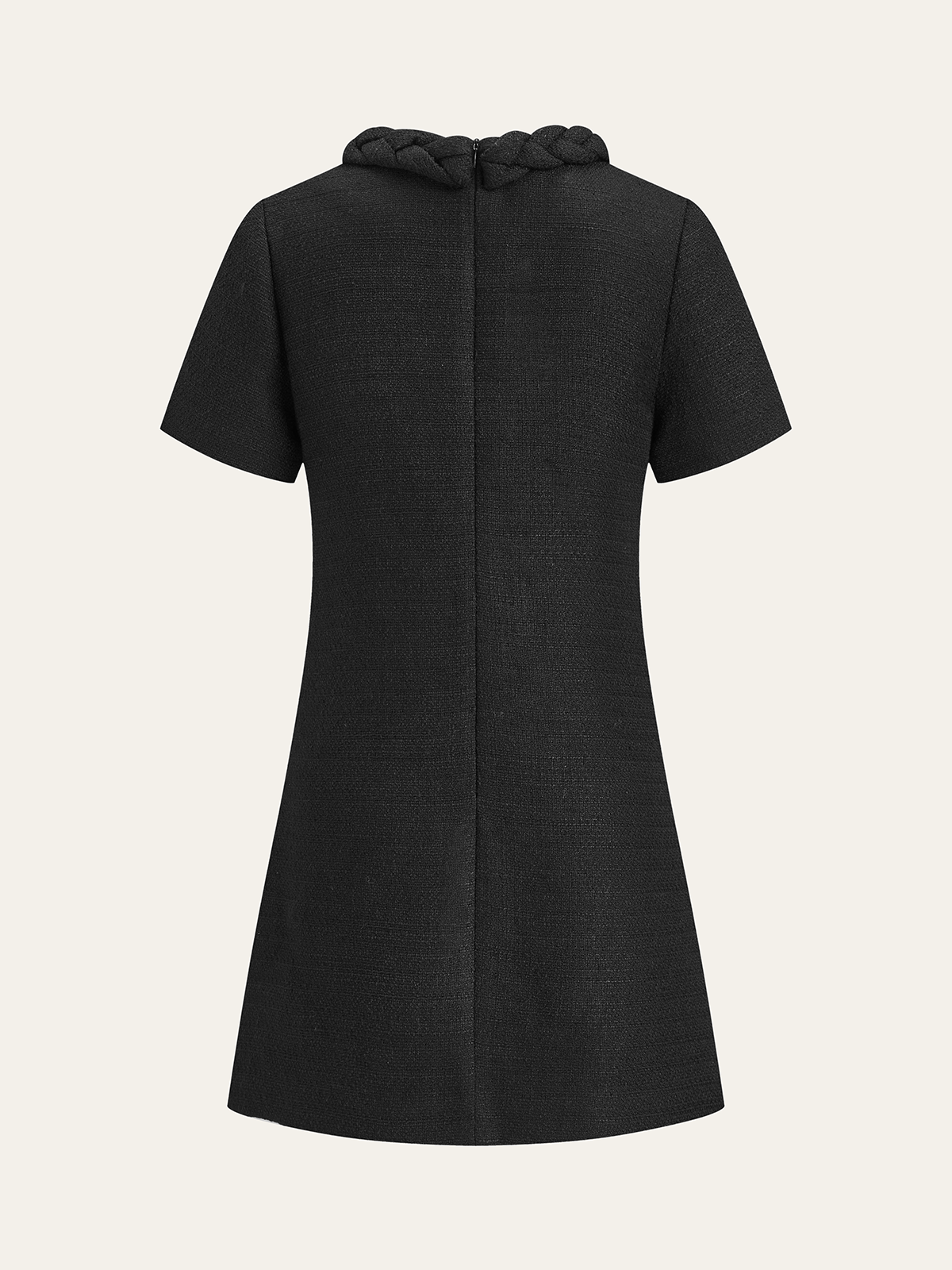Tweed Örgülü Halat Yaka Kısa Kollu Elbise