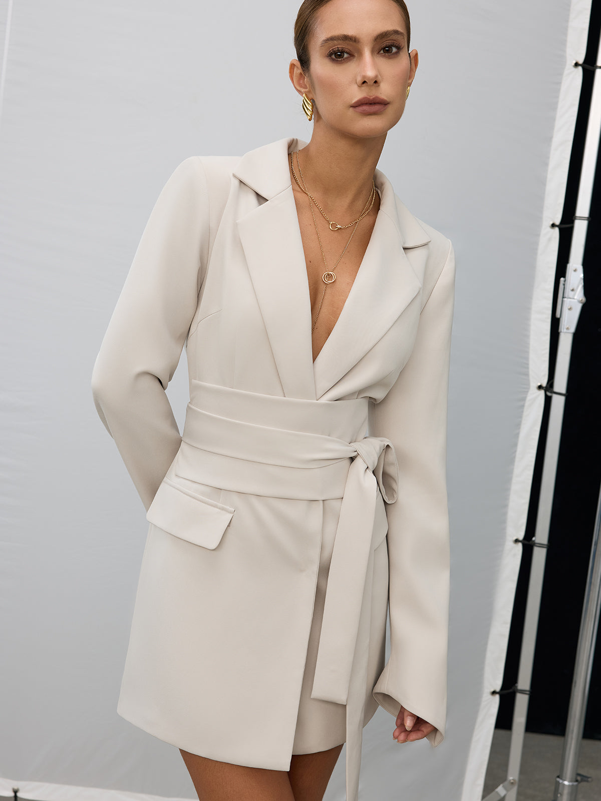 Kruvaze Kemerli Blazer Elbise