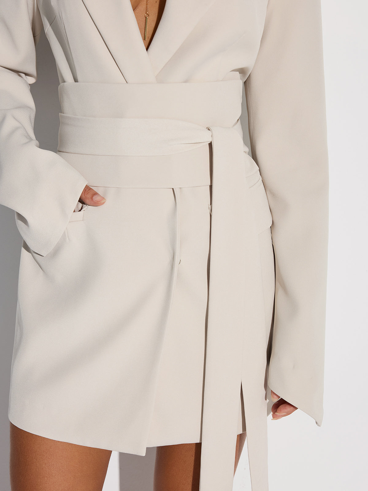 Kruvaze Kemerli Blazer Elbise