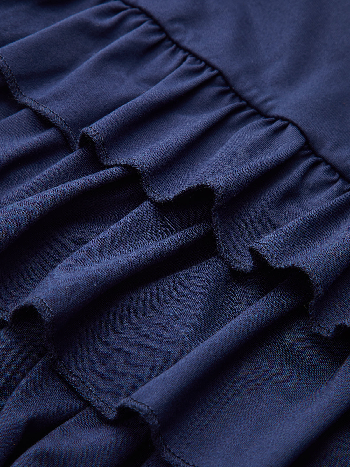 Uzun Kollu Büzgülü Bel Katmanlı Volanlı Elbise