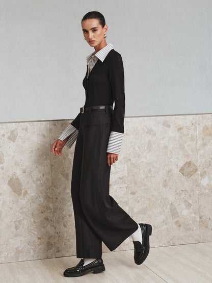 Sahte İki Parçalı Uzun Kollu İki Renkli Polo Üst