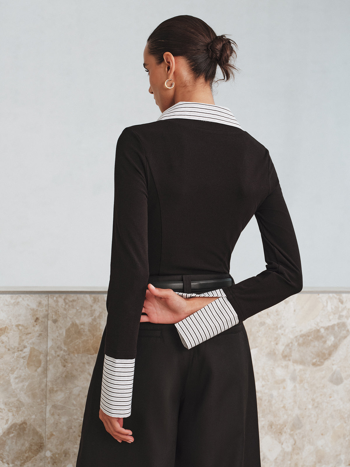 Sahte İki Parçalı Uzun Kollu İki Renkli Polo Üst