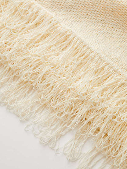 Örgülü Halat Askılı Saçaklı Etek Ucu Kazak Elbise