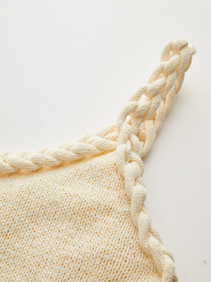 Örgülü Halat Askılı Saçaklı Etek Ucu Kazak Elbise