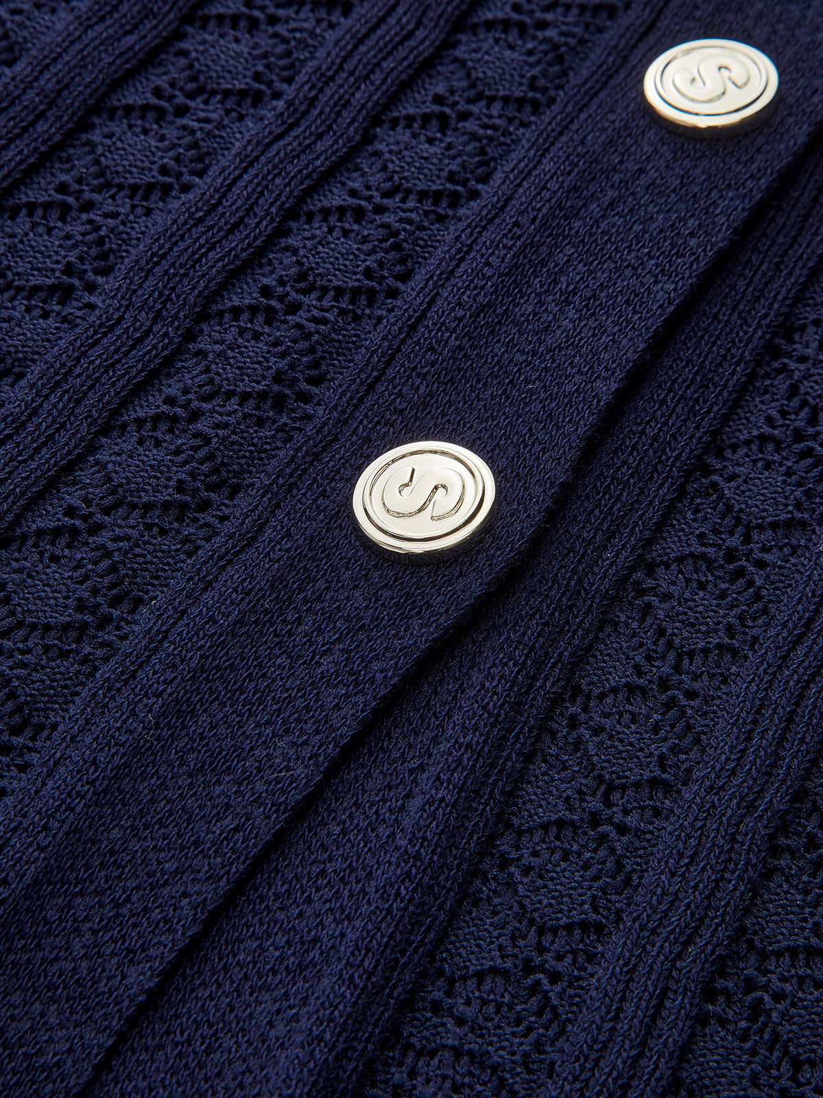 Önü Düğmeli Şeffaf Örgü Uzun Elbise